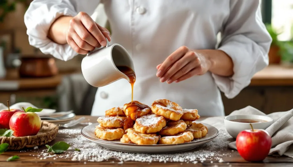 scopri il segreto di una chef per preparare frittelle di mele perfette, accompagnate da una deliziosa salsa al rum fatta in casa.